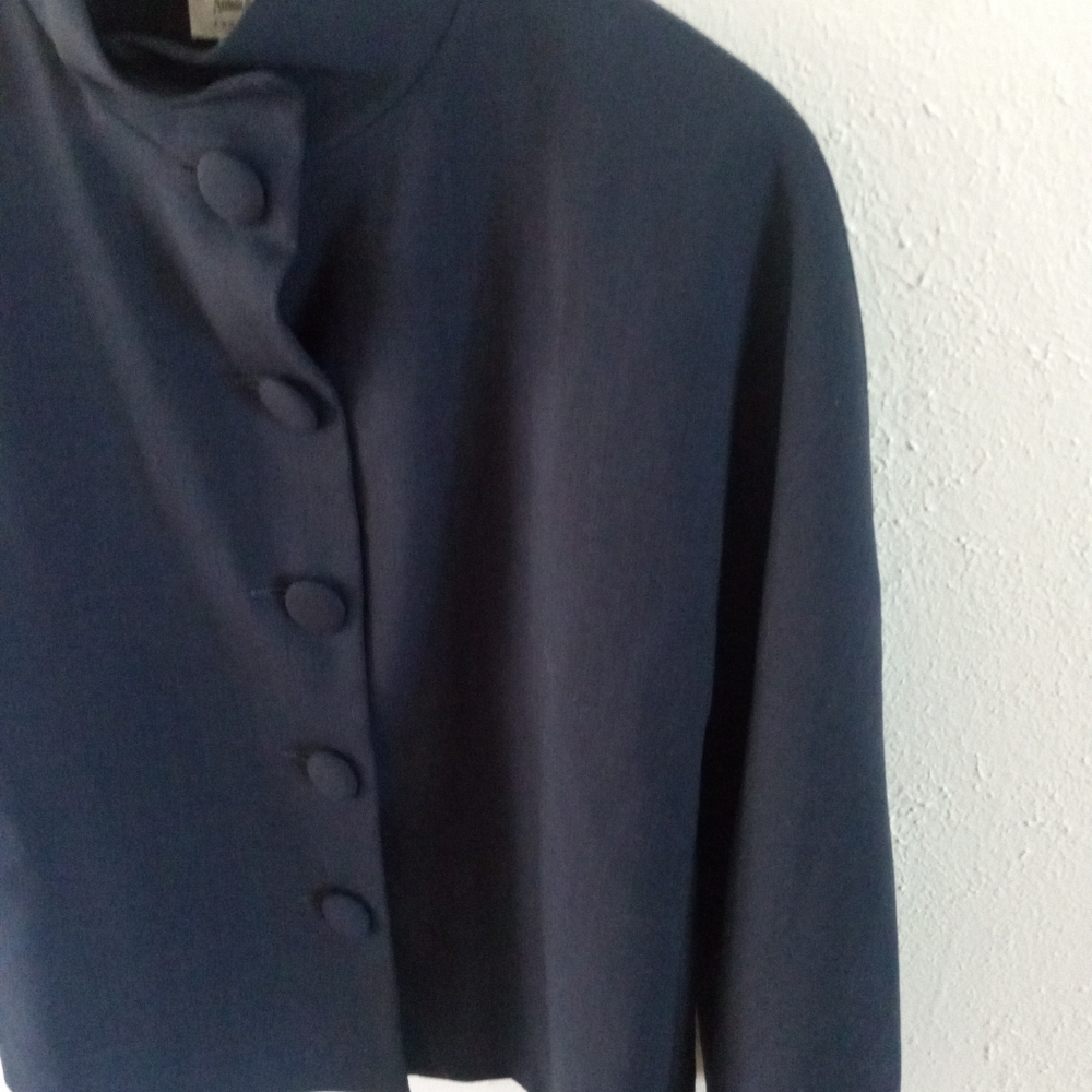 NEIMAN MARCUS Wool High Collar Blazer Jacket In Navy Blue | 6 - Picture 6 of 8